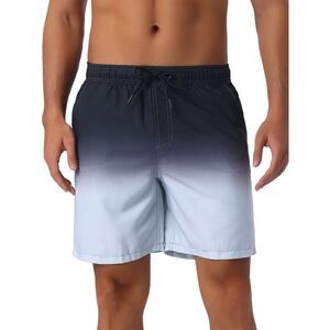 Gradient Color Drawstring Elastic Waist Summer Swimming Trunks Gray